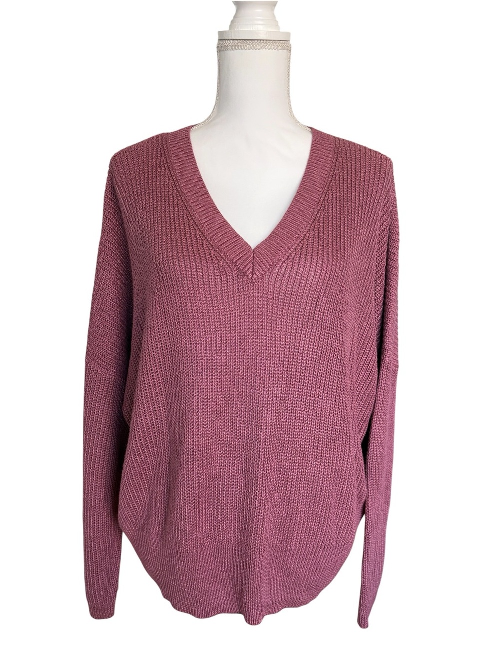 NWT Simply Vera Vera Wang Mauve V-Neck Chunky Knit Metallic Sweater XL